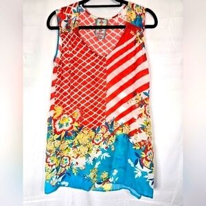 Johnny Was floral multicolor tank flare waist silky sleeveless top